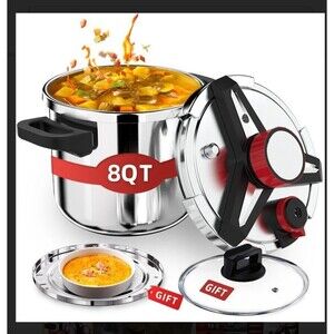 3-In-1 Stainless Steel Pressure Cooker 8 QT: [Save 70% Time] [3 PSI Settings], O